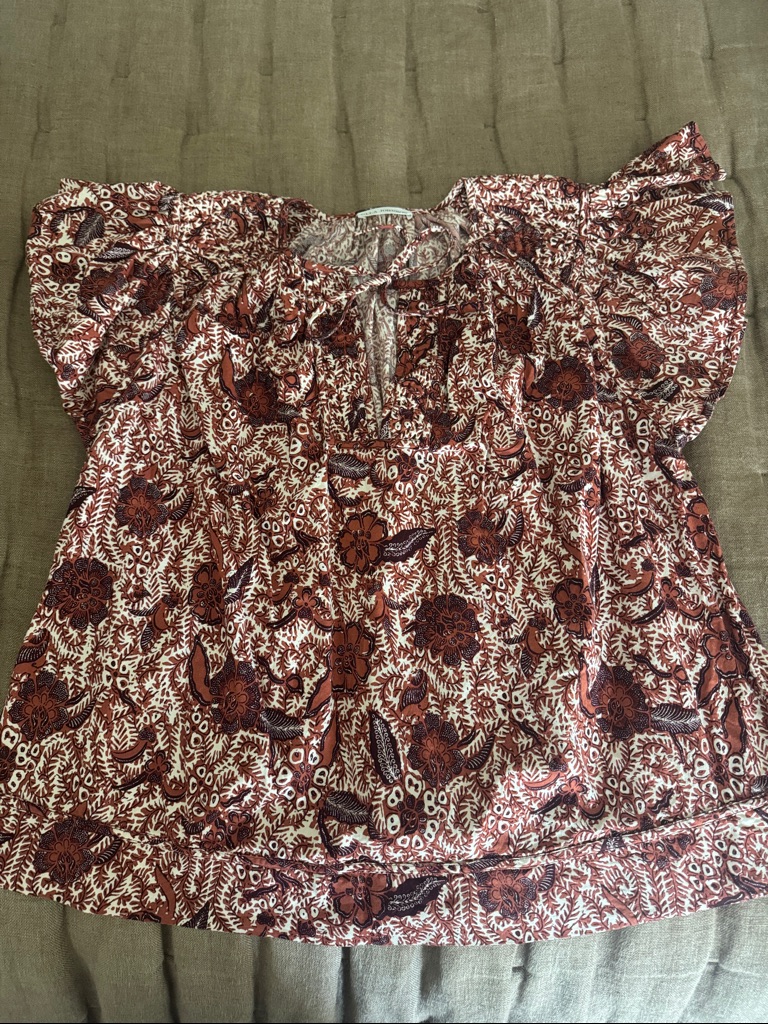 Ulla Johnson Red And Brown Floral Ruffle Sleeve Blouse